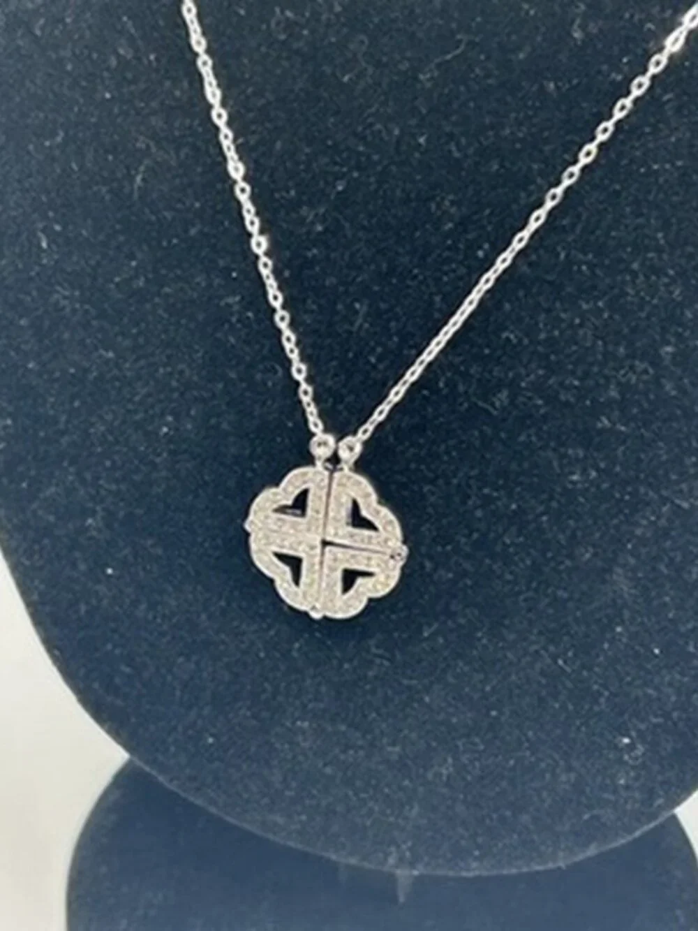 CZ Four Leaf Clover Real Silver Chain Necklace Plated Stainless Steel